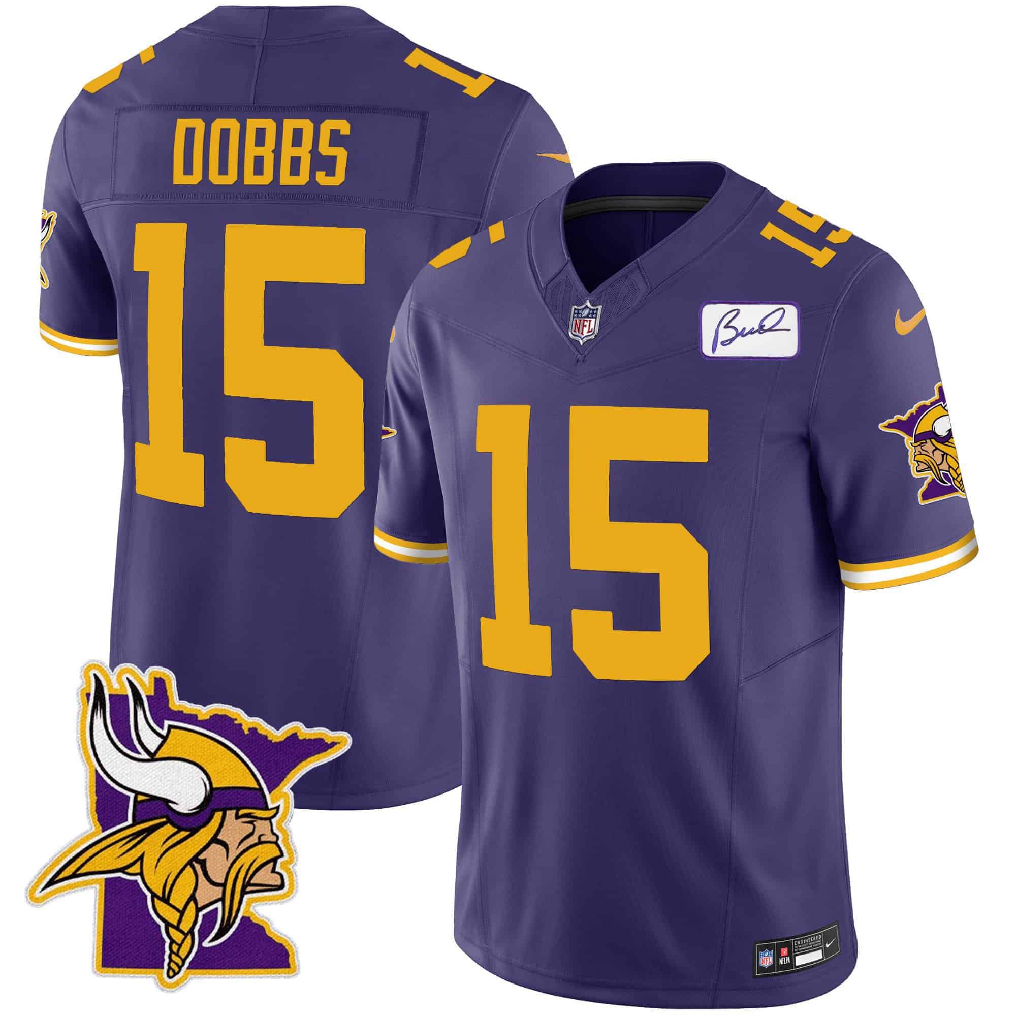 Men Minnesota Vikings 15 Dobbs Purple 2024 Nike Patch Classic Limited NFL Jersey style 2